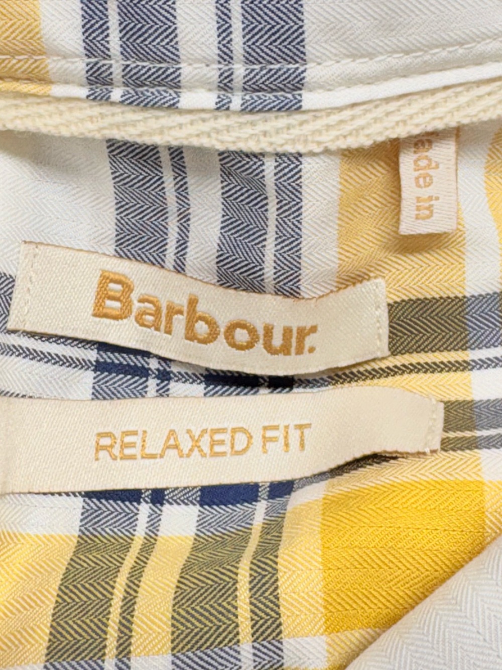 Barbour Newton Plaid Button Down Shirt Yellow Navy Preppy Coastal Size 4 - Picture 3 of 9